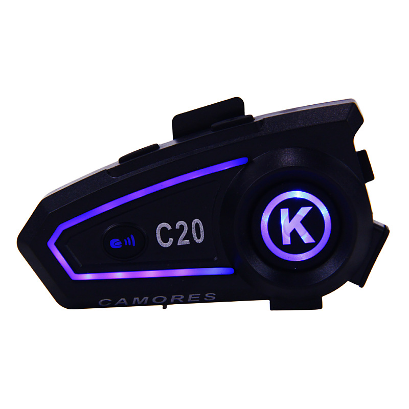 Helmet Bluetooth Headset for Motorcycle Riding, Delivery, Full-Face and Half-Face Helmets, Waterproof with Light and Intercom Function