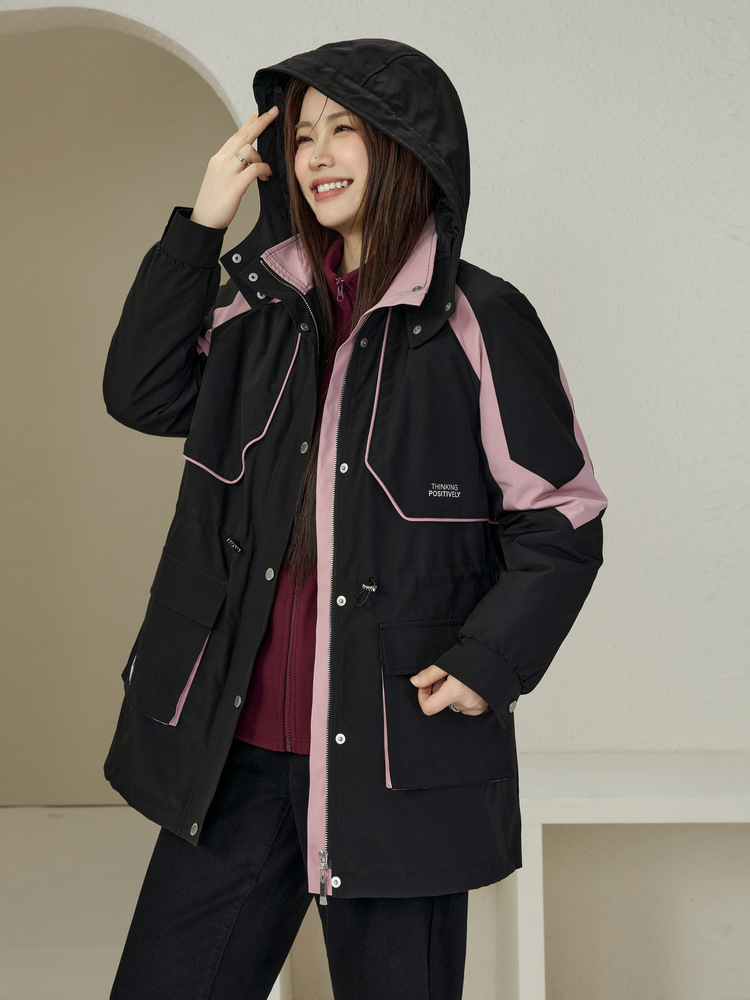 Slim Show plus size Women's Fashionable Contrast Waist Distinctive Western Style Warm High Collar Cotton-padded Coat Chubby mm2024 Winter New