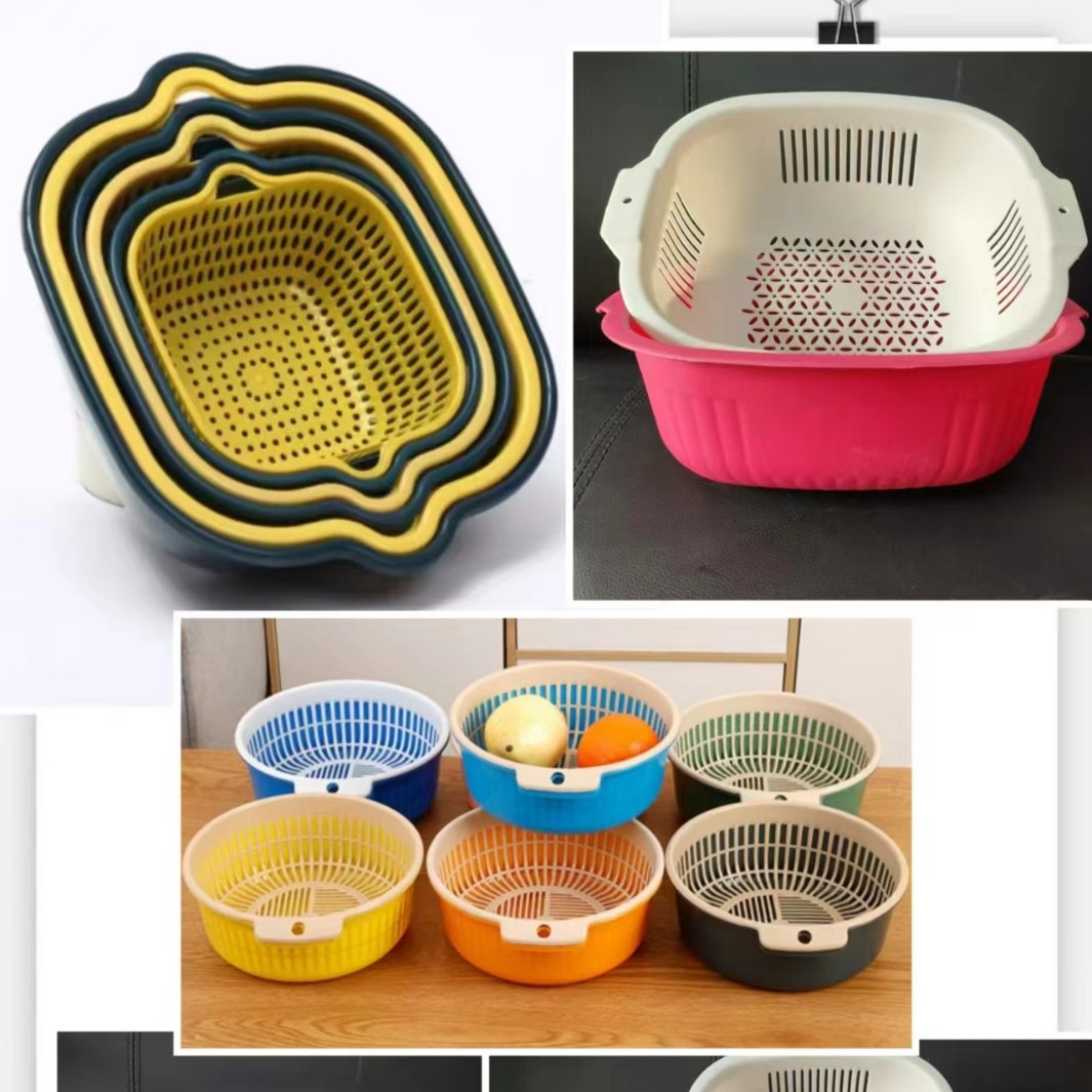 Двухслойная дренажная корзина для мытья овощей пластиковая полая