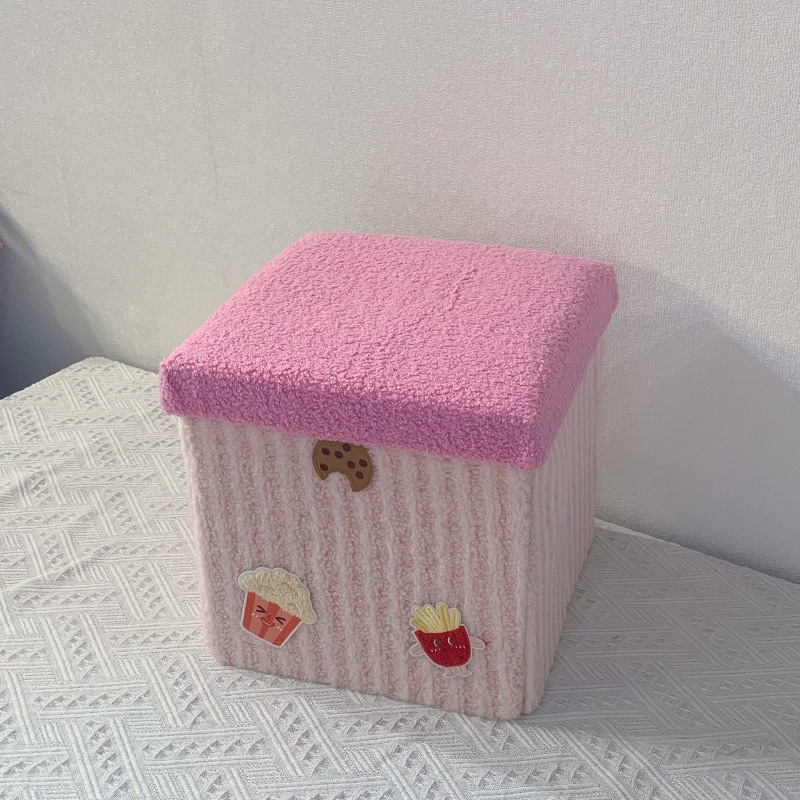 A Cute Dopamine Storage Basket, New Snack with Lid, Shoe-Changing Stool, Cartoon Entrance with Lid, Foldableable Shoe-Changing Stool