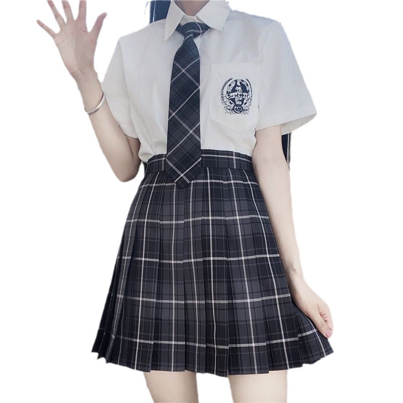 2024 new Japanese collection JK uniform plaid skirt women's short sleeve suit pleated skirt student jk school uniform wholesale generation