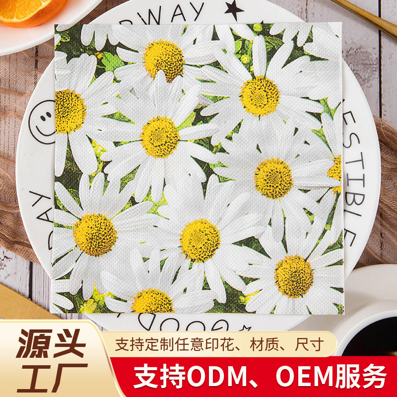 Трансграничные индивидуальные салфетки с печатью ромашек, салфетки для декорации стола с цветами, принадлежности для вечеринки на день рождения