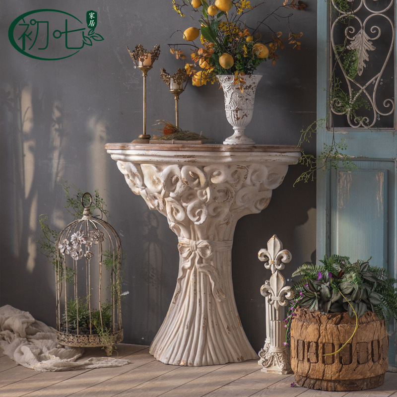 European-Style Entrance Hall Table Foyer Decoration Roman Column B&B Balcony Flower Stand Wedding Photography Posing Props Side Table