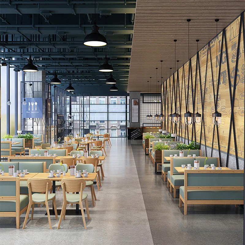 Simple Cafe Sofa Canteen Dining Bar Table and Chairs Theme Restaurant Milk Tea Shop Dessert Shop Western Restaurant Booth Sofa