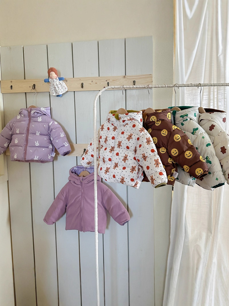 Amazon autumn and winter new double-sided down cotton-padded jacket children's thick fleece-lined children's short coat cross-border live