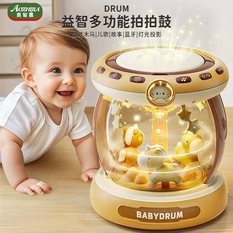 Игрушка для младенцев, музыкальный хлопковый барабан 0-6-12 месяцев, раннее образование, карусельный ручной барабан, перезаряжаемый