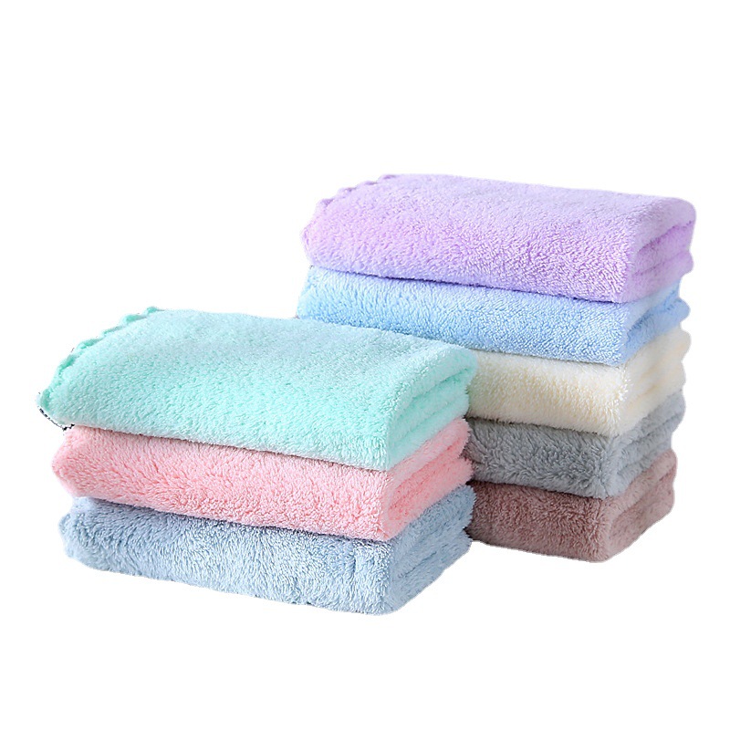 Plain lace coral fleece square towel wholesale kindergarten face towel soft absorbent household kitchen cleaning rag
