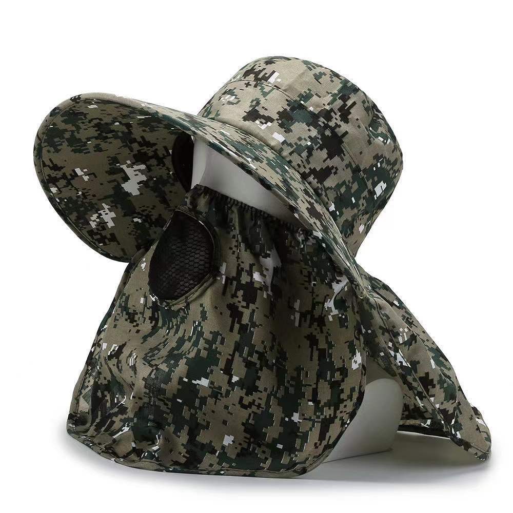 New camouflage shawl hat outdoor fishing sun protection hat mountaineering tea picking face cover hat neck protection photography hat for men