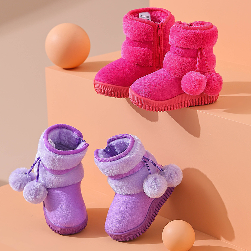 New children's snow boots cotton shoes boys and girls soft bottom non-slip warm fleece-lined thick cotton boots zipper tide