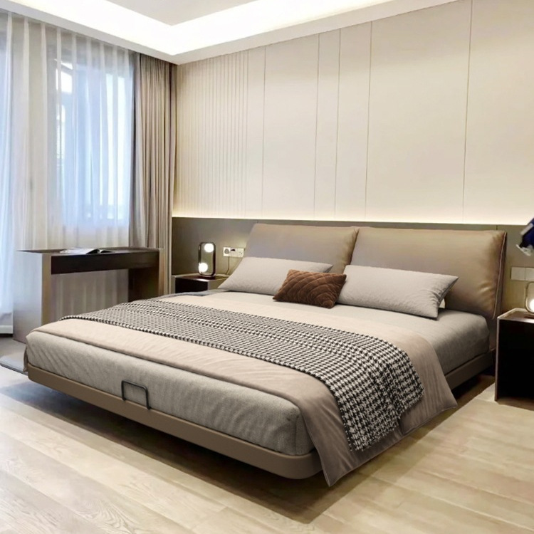 Современная минималистская кровать 2м х 2.2м, большая кровать для спальни, итальянская минималистская двойная кровать