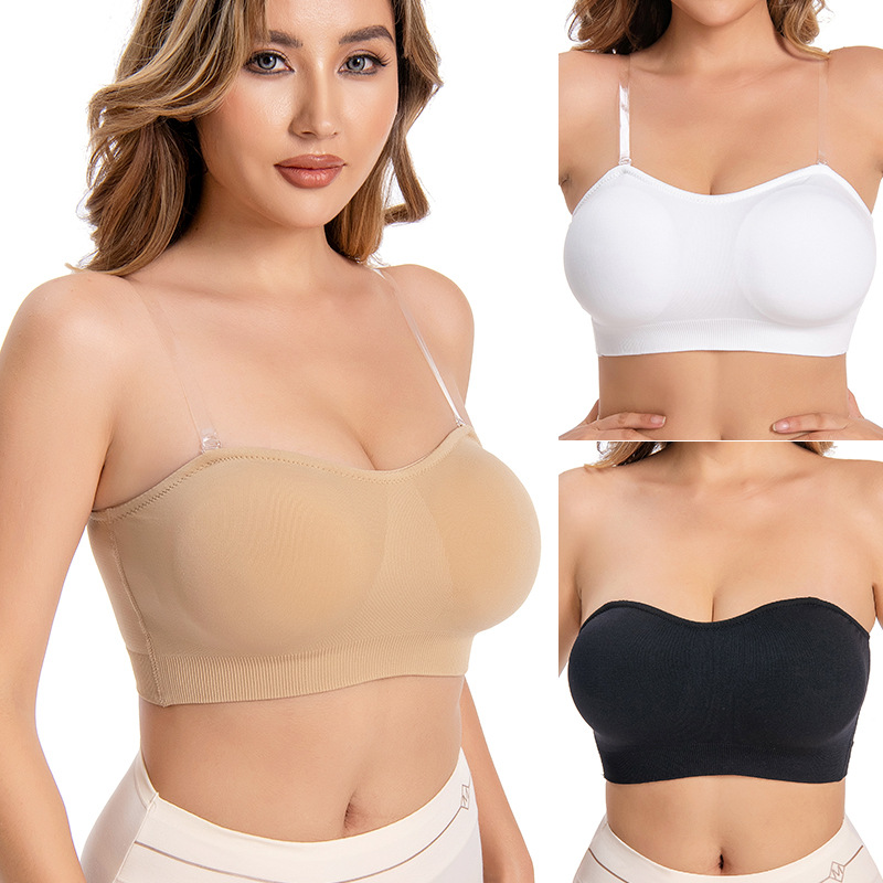 Cross-border plus size women's strapless bra padded tube top non-slip silicone seamless wireless tube top bra
