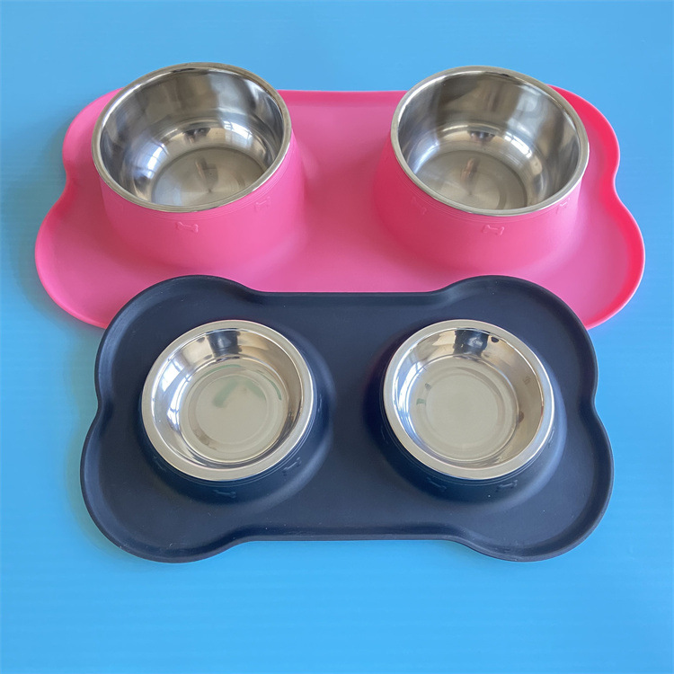 Suction Cup Non-slip Silicone Pet Bowl Anti-spill Cat and Dog Food Pot Pad Removable Stainless Steel Bowl with Fixed LOGO