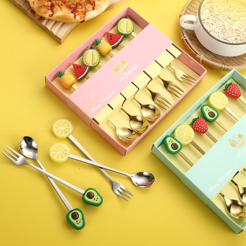 304 stainless steel cartoon tableware spoon Fork wholesale creative cute coffee mixing spoon fruit fork high color value gift