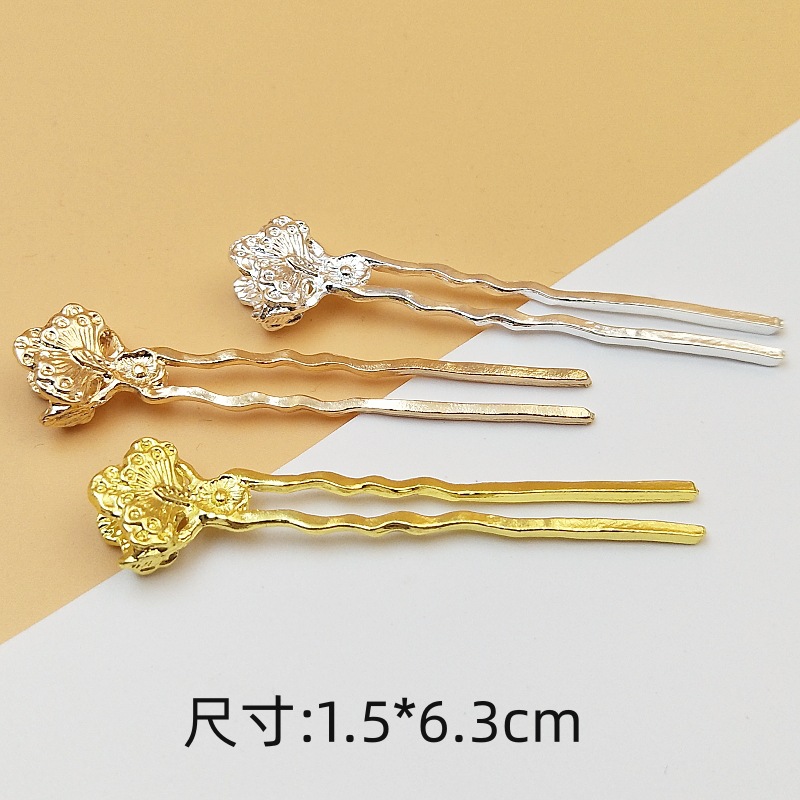 DIY accessories antique hair accessories material new alloy flower holder hair fork petal bud hair clasp hairpin