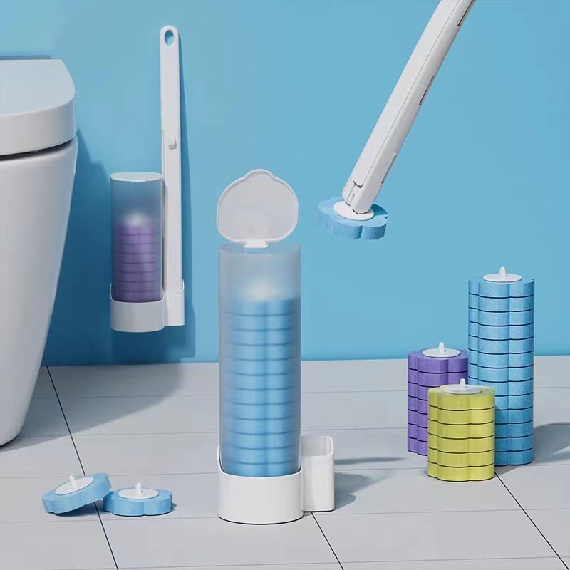 Одноразовая туалетная щетка для ванной с настенной установкой и заменяемой антимикробной губчатой головкой