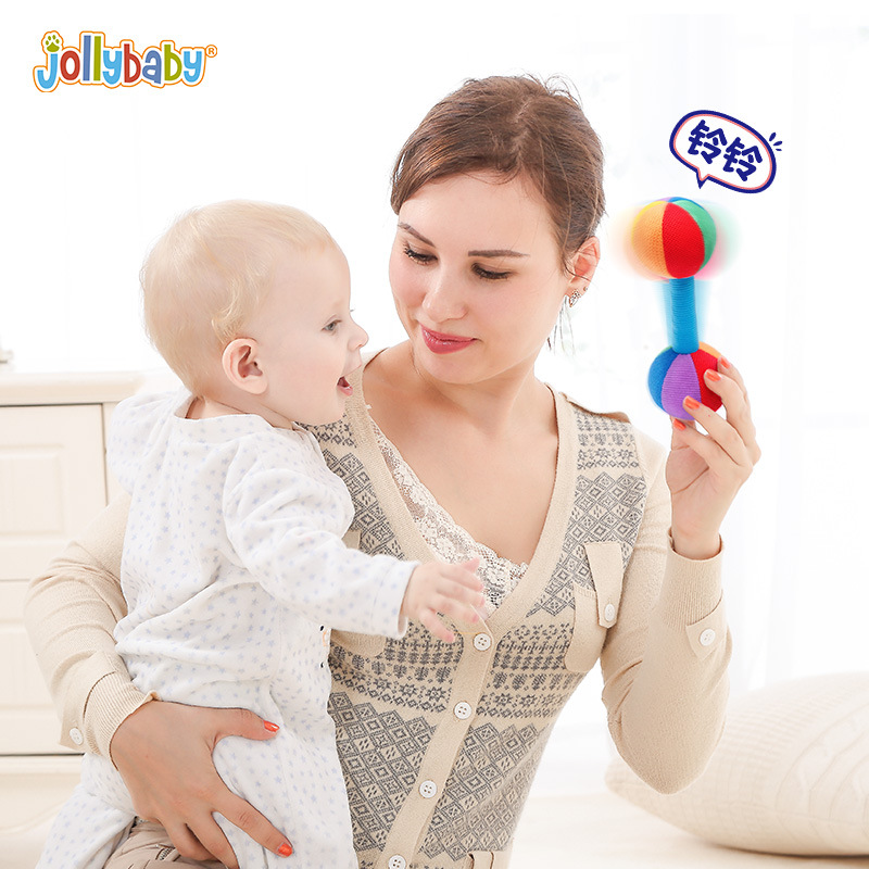 Jollybaby newborn exercise soothing baby training Grip Dumbbell barbell rattle baby toys wholesale