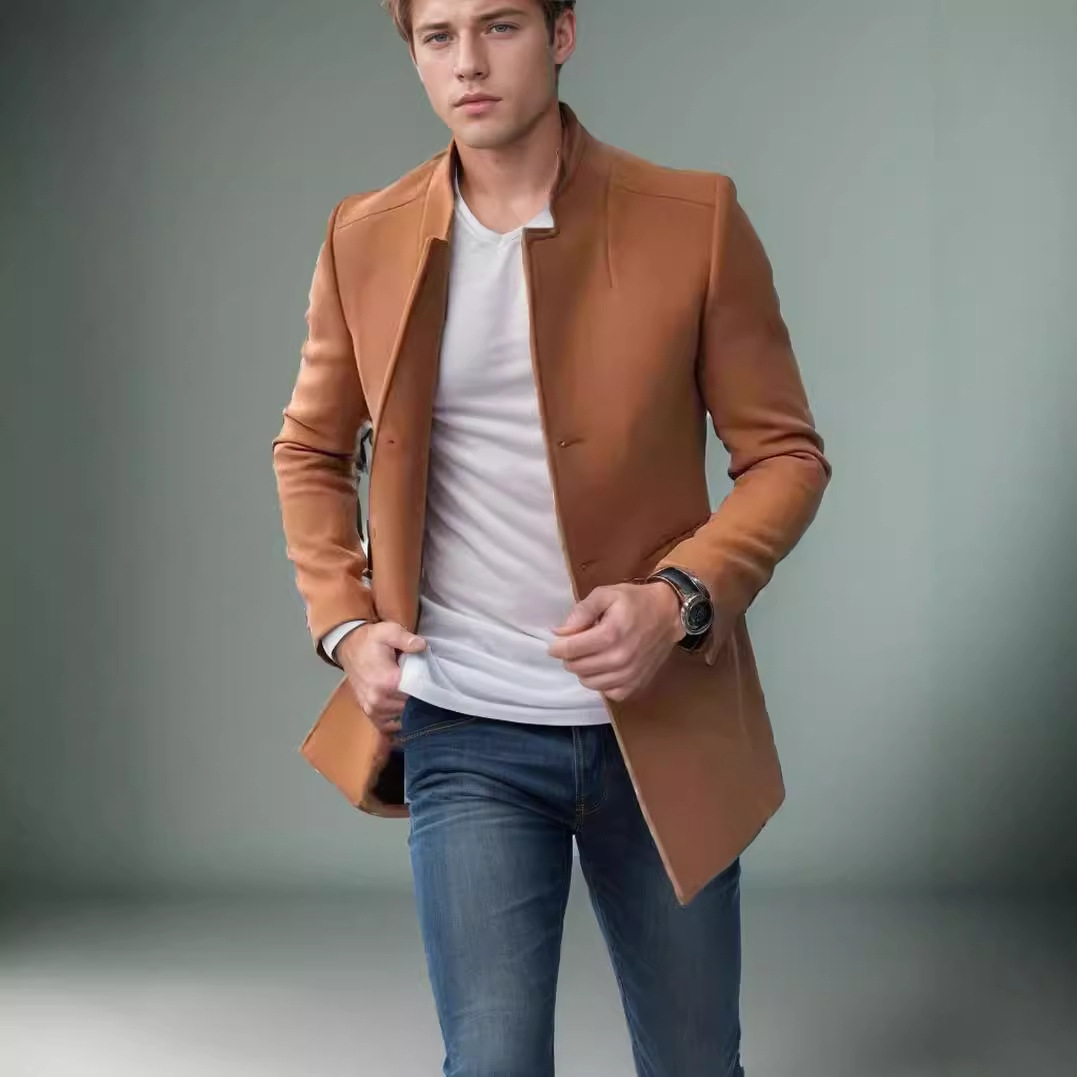 [Lots of in stock] Casual Men's Youth Suit Autumn New Fashionable Men's Solid Color Slim Fit Woolen Coat
