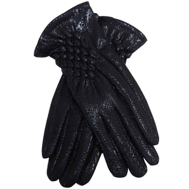 Wholesale Snakeskin Pattern Women's Gloves Cold-Proof and Warm Thin Korean Style Student Thickened Windproof Cycling Women's Gloves