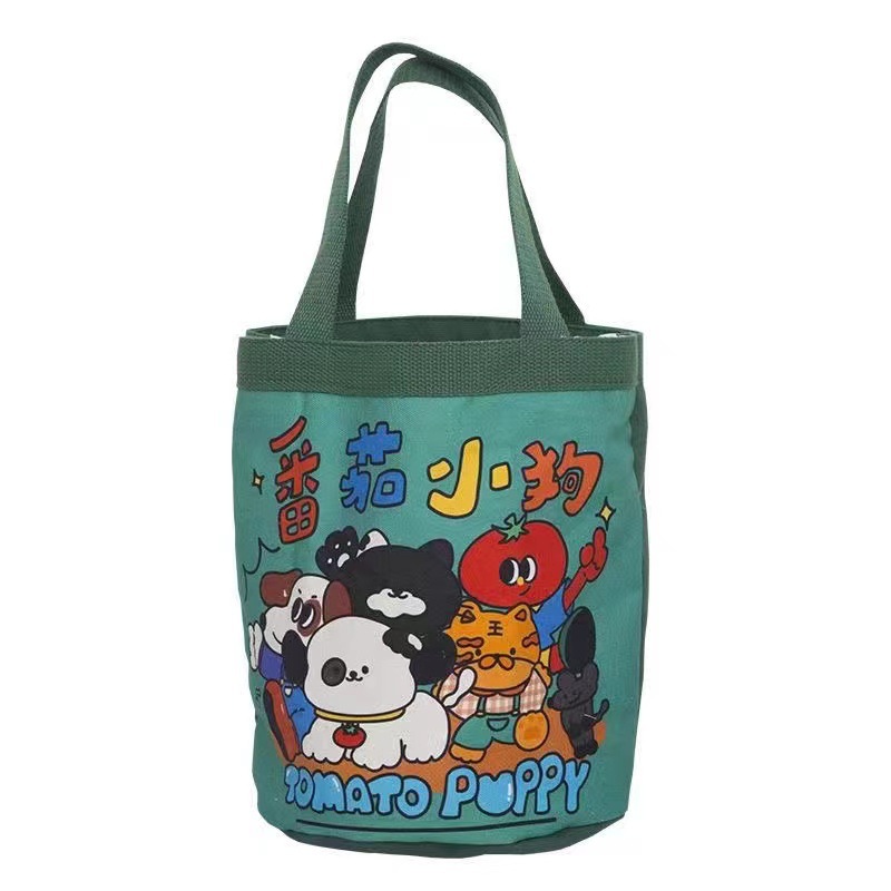 Cute Graffiti Bucket Bag Ins Printed Cylinder Bag Canvas Lunch Bag Han Feng Girl Hand Lunch Box Mummy Bag