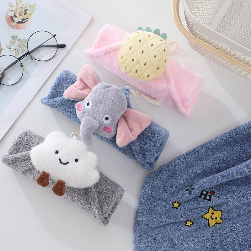 Wholesale thickened extra large coral fleece doll hand-mounted absorbent towel cute handkerchief embroidery square towel