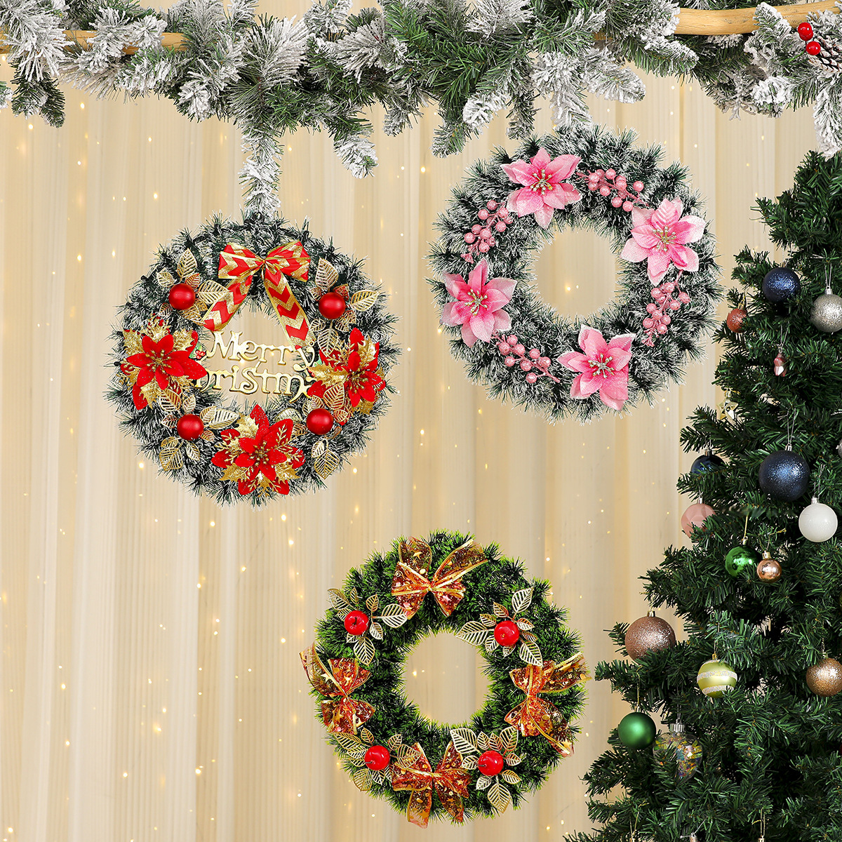 Cross-Border New Christmas Decorations Garland Christmas Garland Hotel Shopping Mall Decorations Door Hanging Pine Needle Ornaments