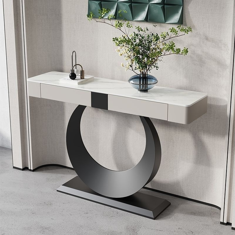 Ttb Light Luxury Sintered Stone Entryway Table with Drawers, Modern Minimalist Console Table for Hallway or Corridor Against the Wall