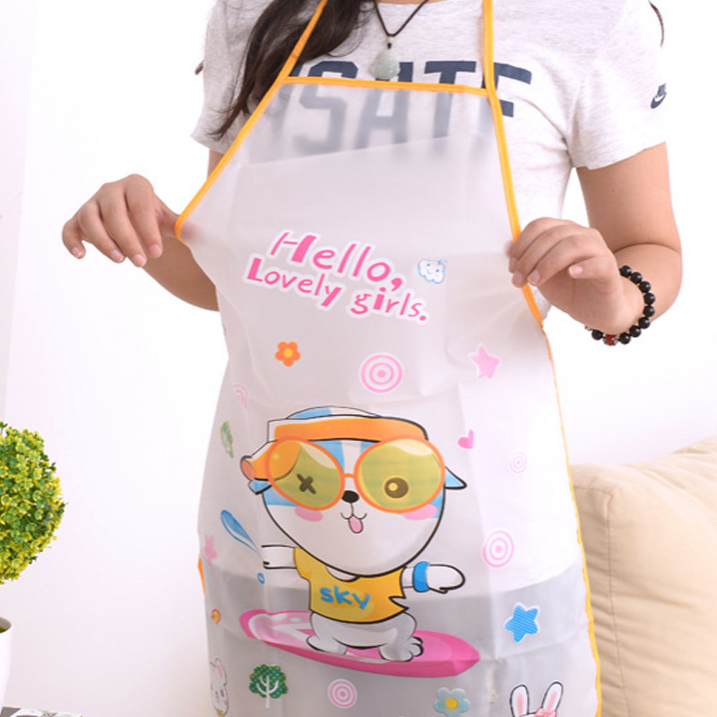 Korean-style Cute Cartoon Printed Waist Adult Neck Apron Kitchen Oil-proof Clean Sleeveless Half-length Apron