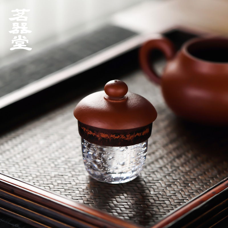 Factory Direct bubble crystal glass glass purple clay teapot cover with line incense holder cup mat tea ceremony creative tea set
