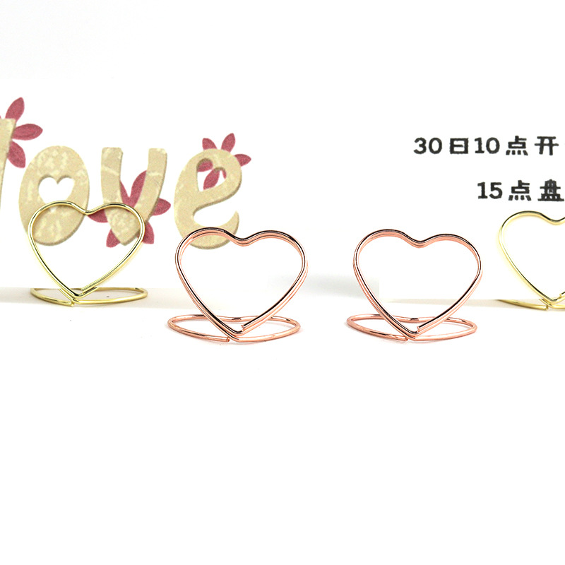 Double-layer love metal business card holder heart-shaped message holder Amazon explosions wedding desktop ornaments love note holder
