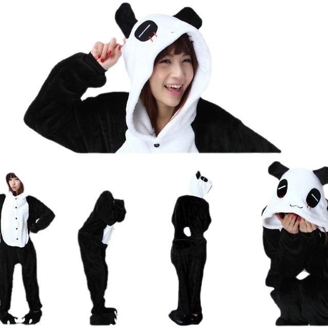 Purple Dragon Flannel Panda Cartoon One-Piece Pajamas for Couples, Animal Stitch Homewear, Thickened and Warm