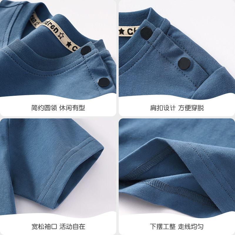 Boys' Short-sleeved Class A Children's Wear 2025 Summer Little Boy's Casual All-match Top Children's Round Neck T-shirt Children's Pure Cotton