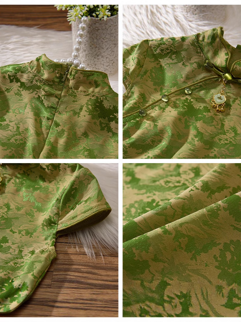 2025 New Summer Girls' Cheongsam Dress Kidsren's National Style Improved Cheongsam Dress Little Girl Princess Dress