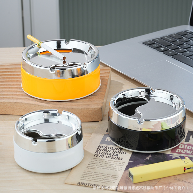 Stainless Steel Ashtray Colorful Rotating Personalized Fashionable Household Living Room Office with Lid Windproof Anti-fly Ashtray