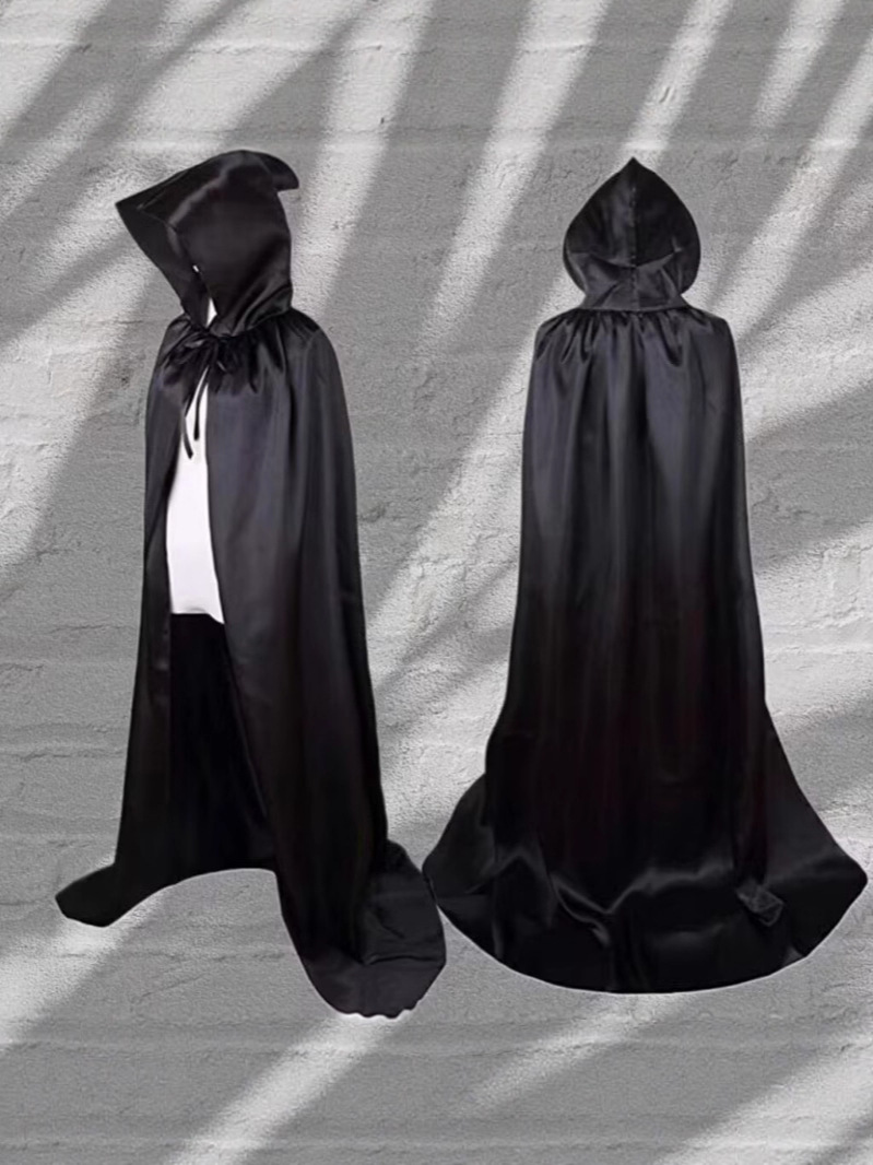 Halloween Cloak for Children and Adults Satin Cloak with Hood Black Death Cloak Cloak Black Cloak