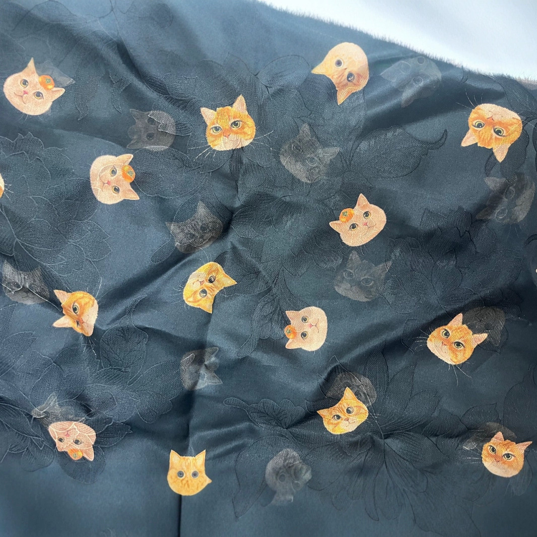 Ткань с тяжелым имитационным ароматным облаком, принт с котом, для детского новогоднего наряда, жаккардовая ткань