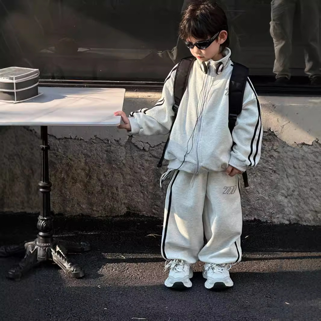 2025 Autumn New Children's Korean Style Trendy Sports Zipper Suit Boys Autumn Sweatshirt Jacket Sweatpants Wholesale