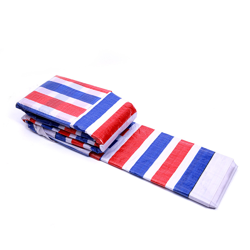Manufacturer Color Strip Cloth Double Film Tarpaulin Thickeneded Waterproof Rainproof Sunshade Decoration PE Plastic Cloth Wholesale Three-color Strip