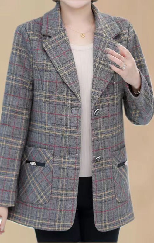 Middle-aged and elderly plaid plus size women's suit mom wear fashionable western style single layer suit mom clothes New plaid suit