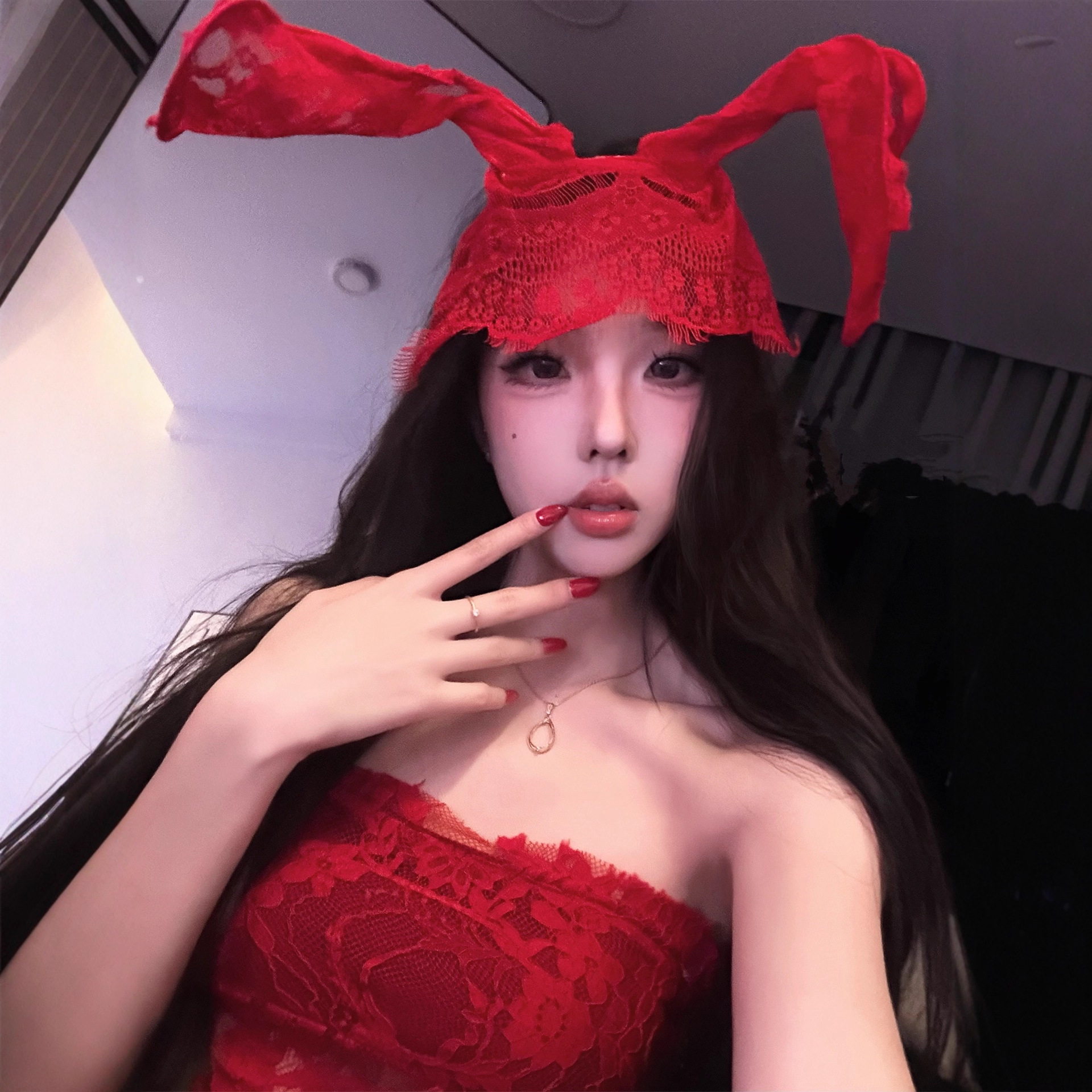 Christmas Outfit Sexy Hot Girl Red Pure Lust Style Lace Tube Top Bodycon Skirt Cosplay Bunny Girl Costume