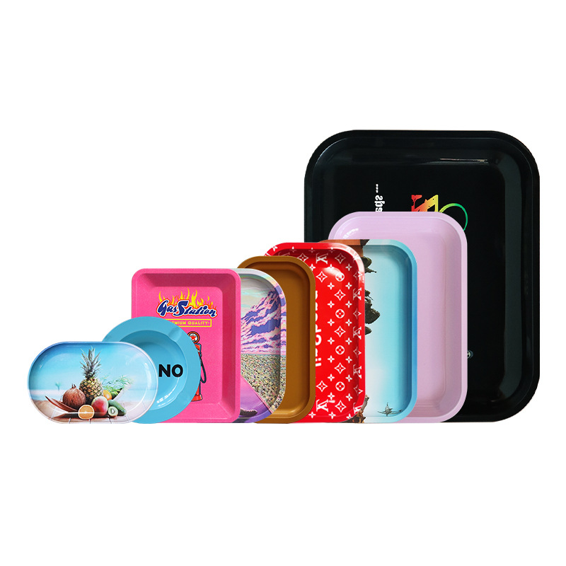 tinplate cigarette tray metal smoking accessories storage tray cross-border printing tobacco cigarette tray custom logo