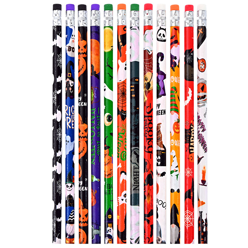 Cross-Border Halloween Stationery Pumpkin Ruler Skull Eraser Pencil Student Gift Halloween Pencil Set
