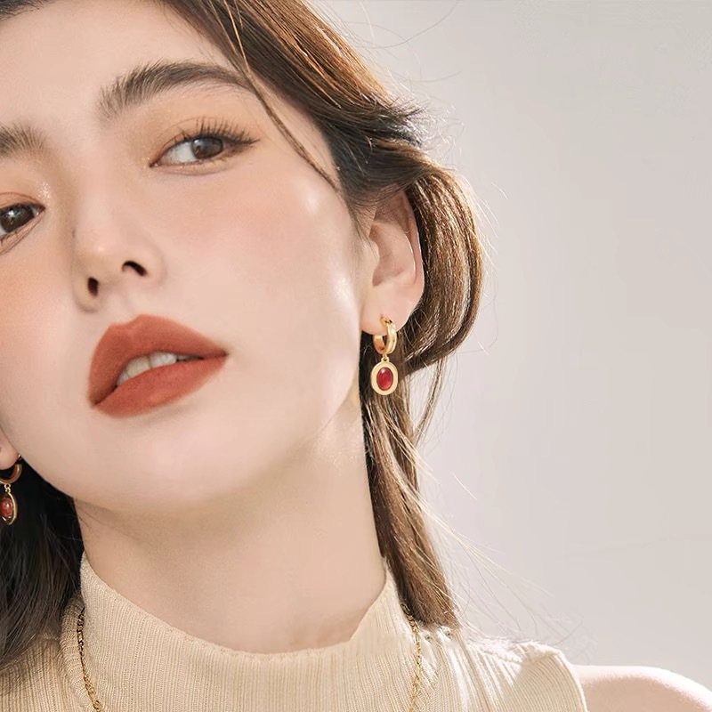 EVESENSE Original Monica Series Vintage Red Agate Earrings Fritillaria High-grade Light Luxury Niche Design Earrings