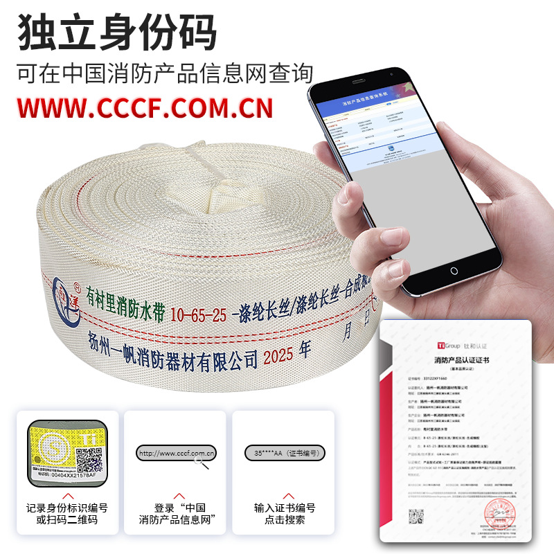 Firefighting National Standard Hose 10-65-25 Caliber 65mm Water Pipe 2.5 Inch 20/ 25.1m Type Interface Water Gun Hose