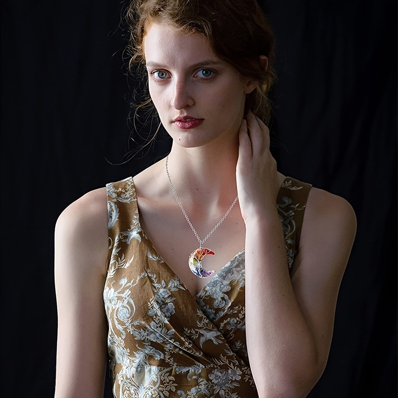 Life Tree Moon Pendant 7 Chakra Healing Crystal Necklace Tree Life