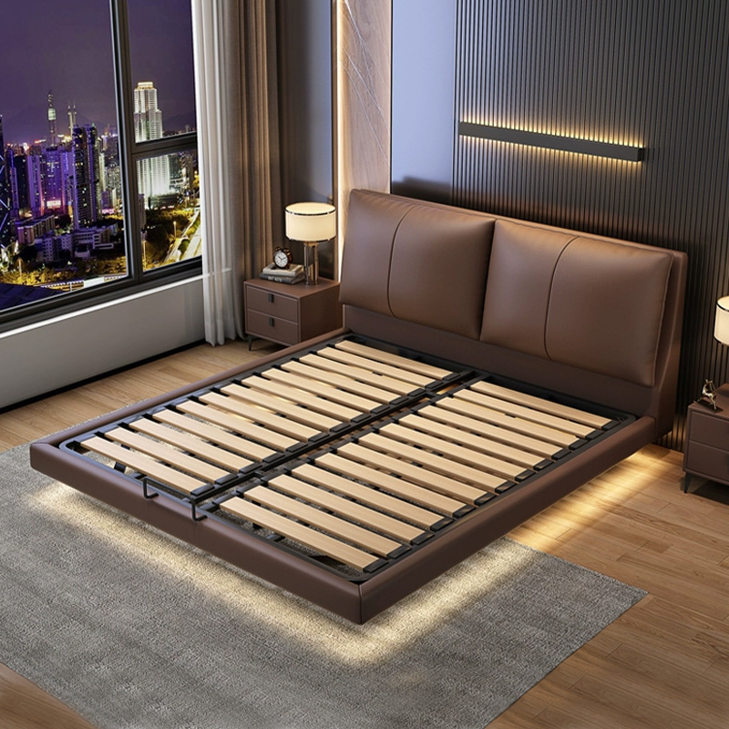 Wholesale Suspension Bed Top Layer Cowhide High-end Italian Simple Master Bedroom Bed Small Apartment Edges 1.8 m Double Soft Bag