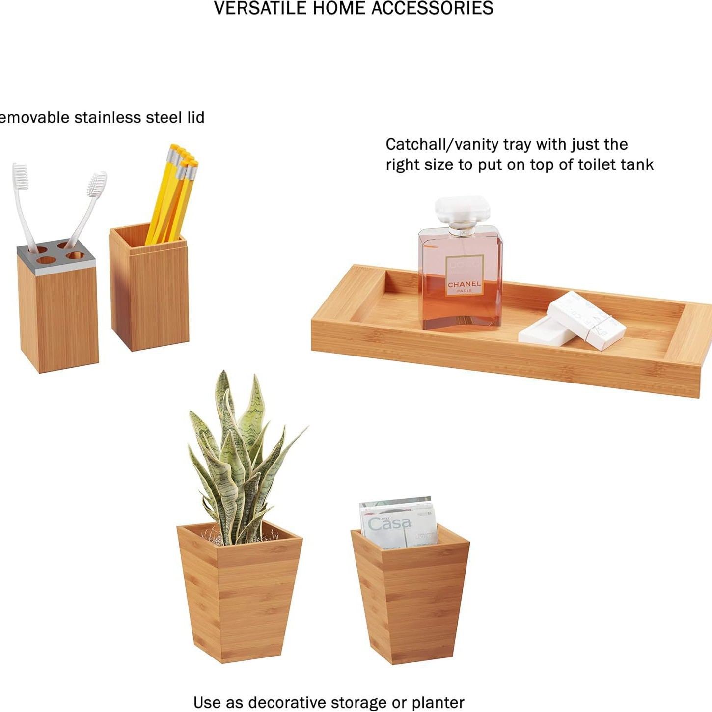 Bamboo Bathroom Toiletries Accessories 5Pcs Set Wooden Tray Lotion Dispenser Bamboo Wood Soap Dish Toothbrush Holder