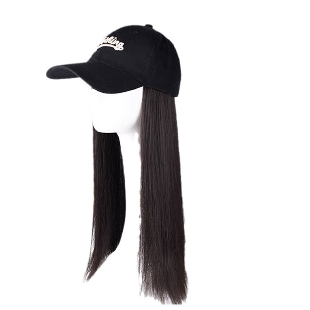 Wig women's full head cover artificial hair hat wig integrated fashion women's artificial hair net red baseball cap long straight hair