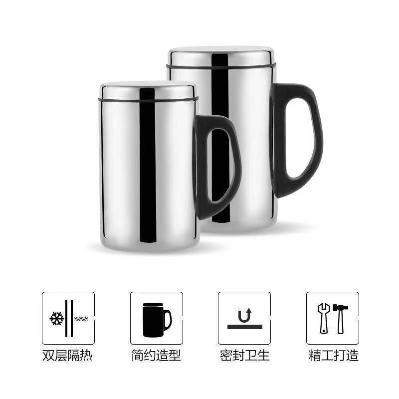 Двойная чаша из нержавеющей стали, с ручкой и крышкой, для школы и офиса