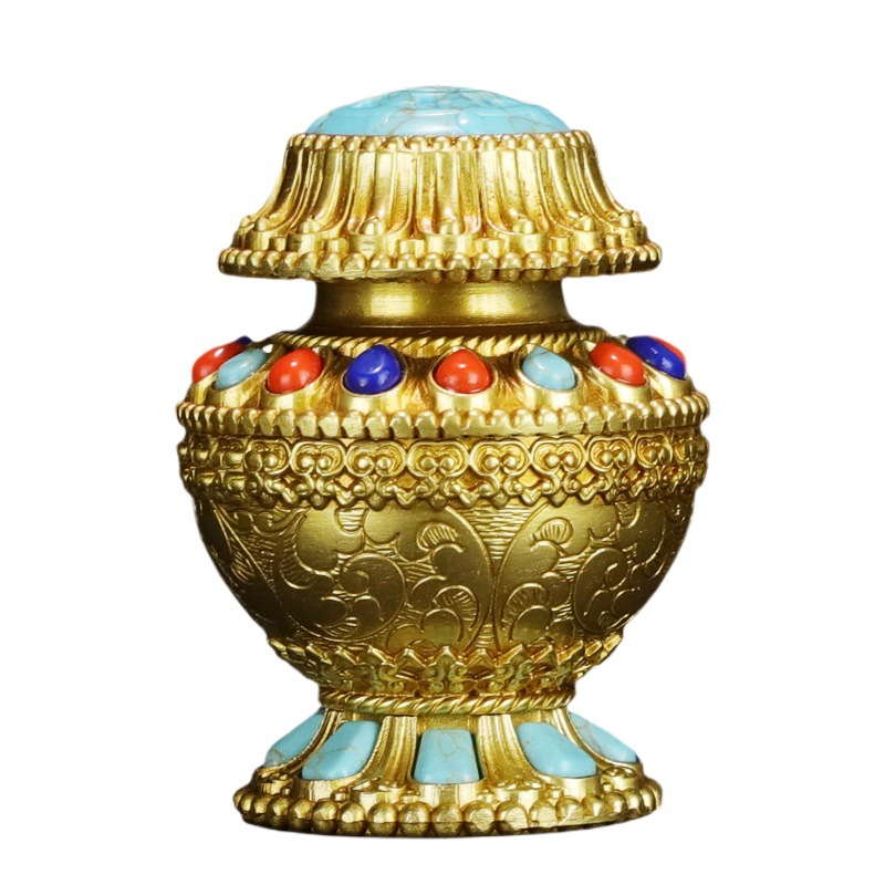 Xizang Secret Square Huibao New Product Ganlu Treasure Bottle for Buddha Storage and Feeding Treasure Bottle Household Millet Box Buddha Hall Ornaments