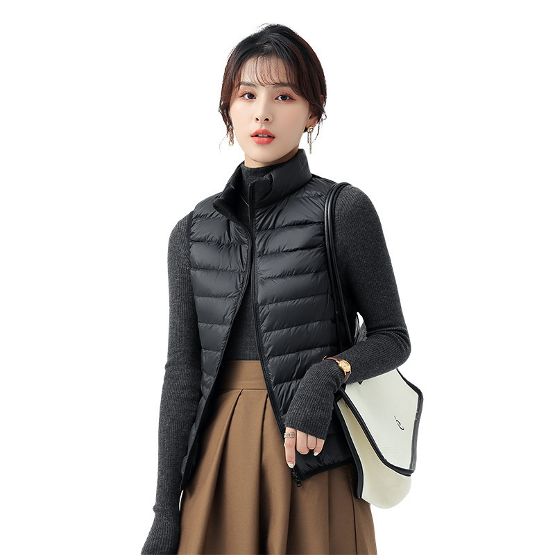 2023 New Autumn and Winter Thin Short Stand Collar 90% White Duck down Warm Waistcoat Vest down Vest Women's Outerwear